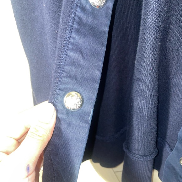 Lauren Ralph Lauren cotton navy button up mock neck sweater size Medium petite - Picture 3 of 7